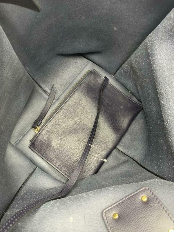 Chloé Vick Logo Embossed Full Blue Leather Tote