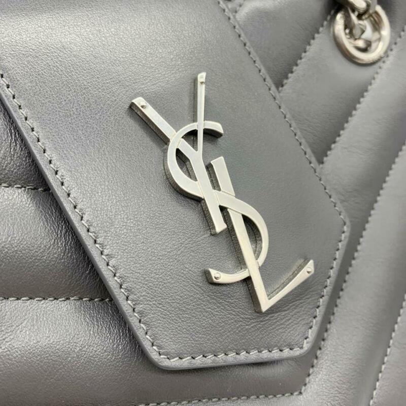 Saint Laurent Monogram Loulou Large Matelassé Shopper Grey Leather Tote