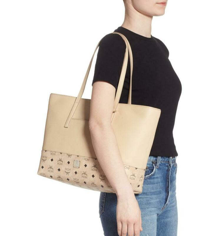 MCM Wilder Visetos Shopper Beige Leather Tote
