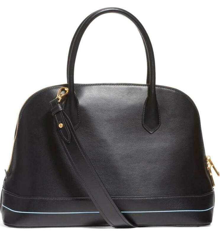 Prada Calfskin Dome Logo Black Leather Satchel