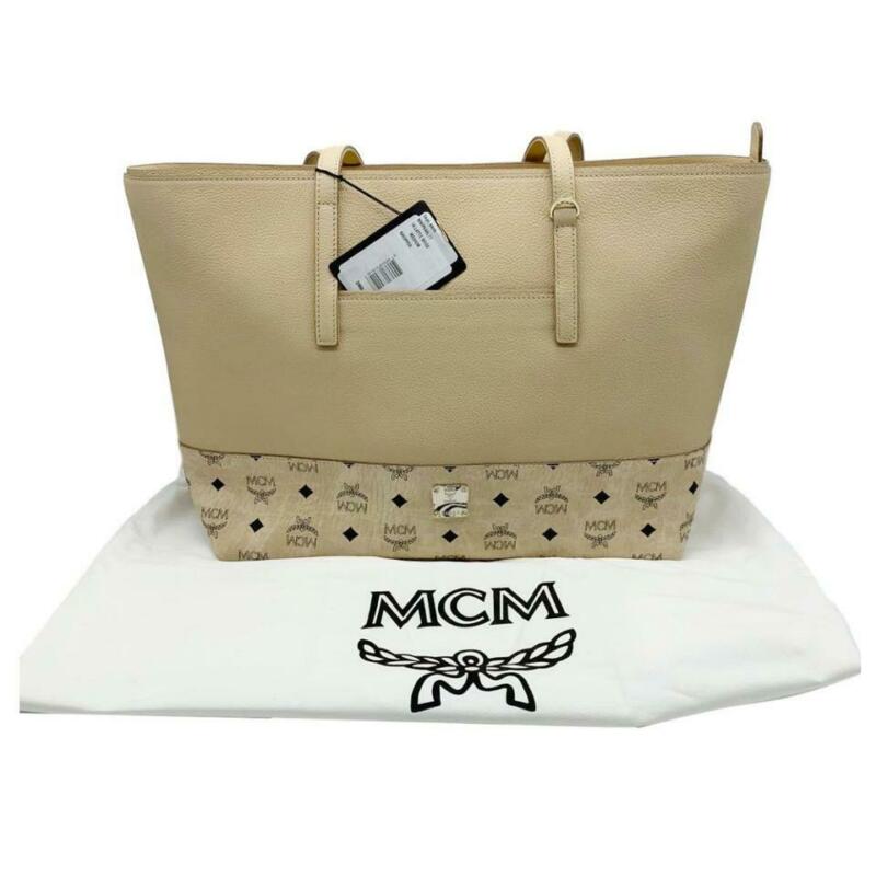 MCM Wilder Visetos Shopper Beige Leather Tote