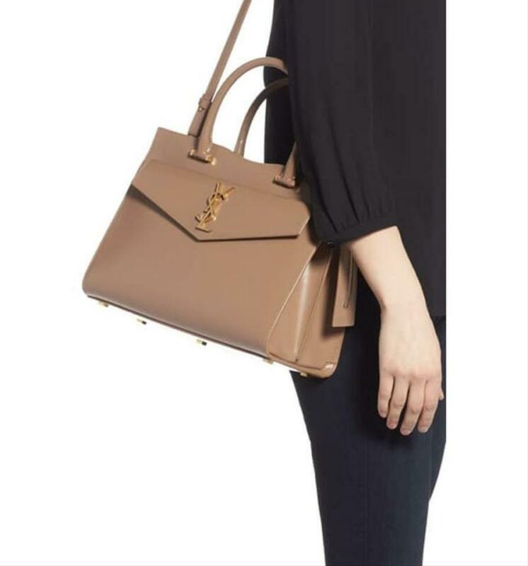 Saint Laurent Cabas Uptown Small Satchel Beige Leather Tote