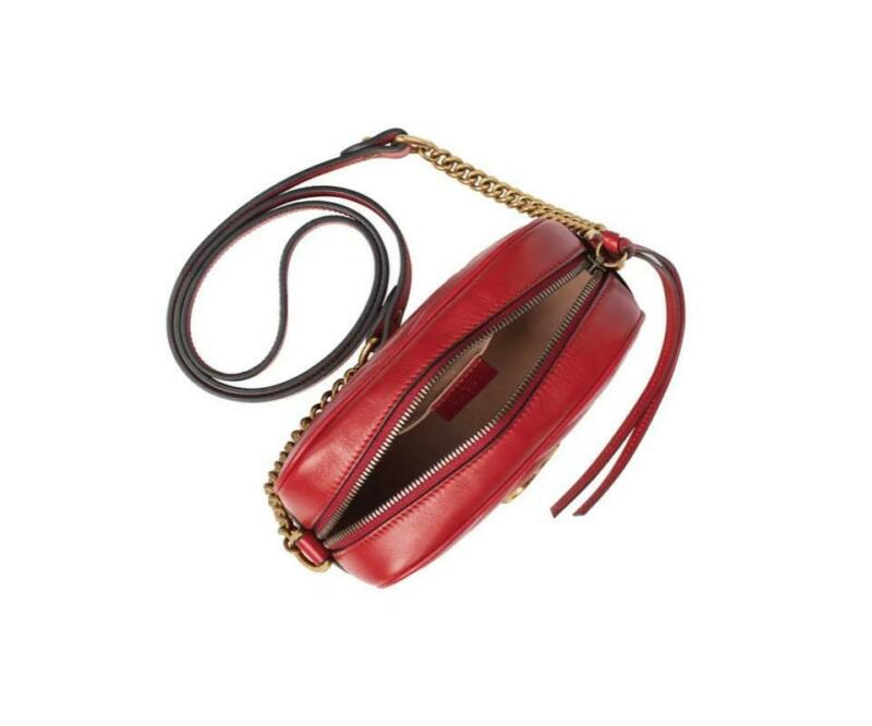 Gucci GG Chain Camera Marmont Mini Red Cross Body Bag