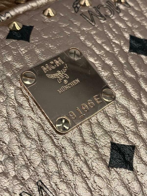 MCM Stark Outline Studs Champagne Gold Leather Backpack