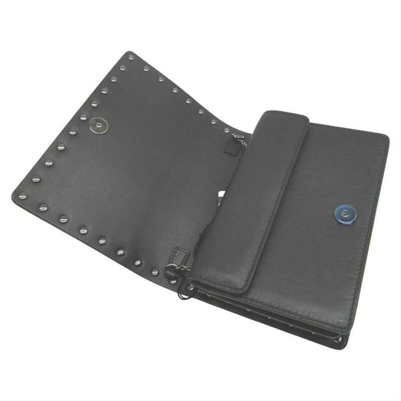 Valentino Garavani Rockstud V-stripe Pouch Chain Black Leather Cross Body Bag