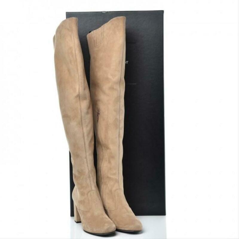 Saint Laurent Beige Suede Babies Over The Knee Boots/Booties