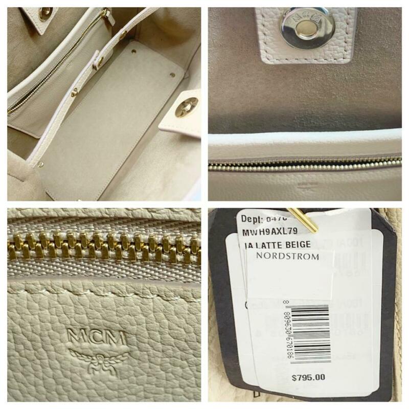 MCM Sarah Diamond Visetos Beige Leather Tote