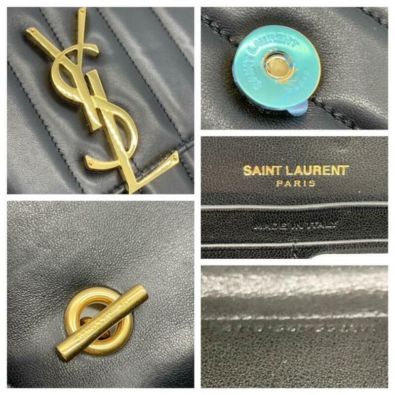 Saint Laurent Wallet on Chain Vicky Ysl Gold Monogram Quilted Shoulder Black