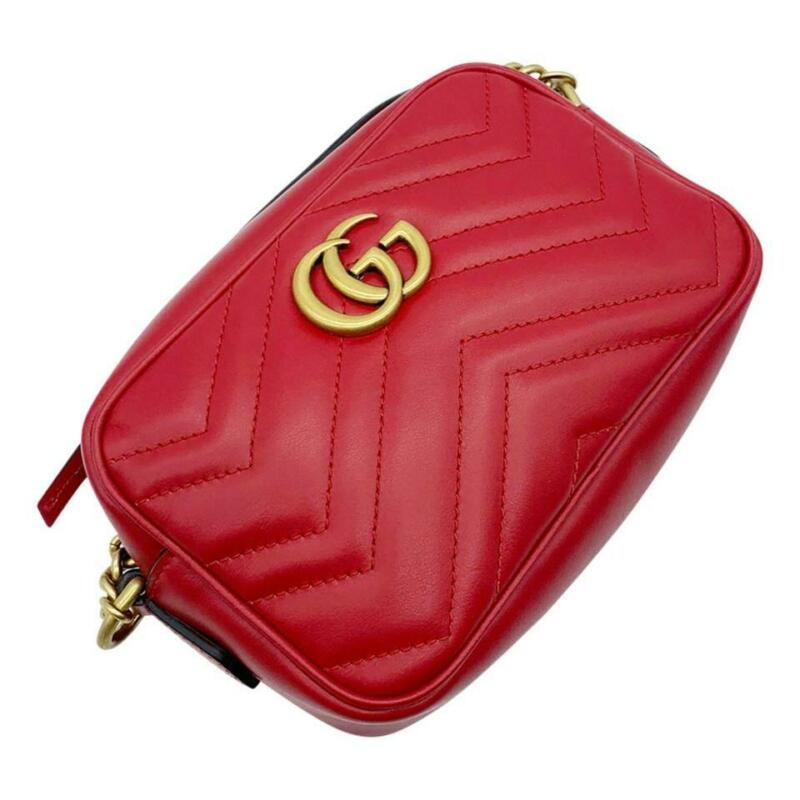 Gucci GG Chain Camera Marmont Mini Red Cross Body Bag