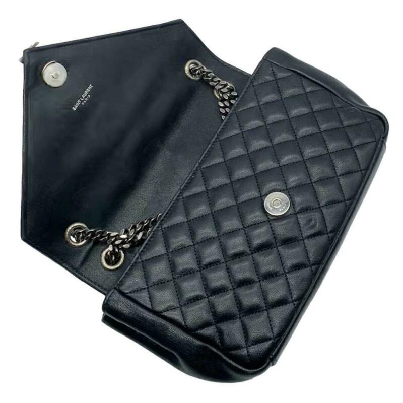 Saint Laurent Envelope Medium Tri-quilt College Monogram Satchel Black Sheepskin