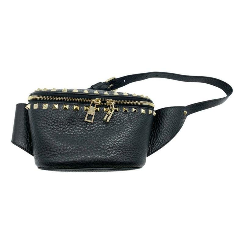 Valentino Belt Rockstud Black Leather Messenger Bag