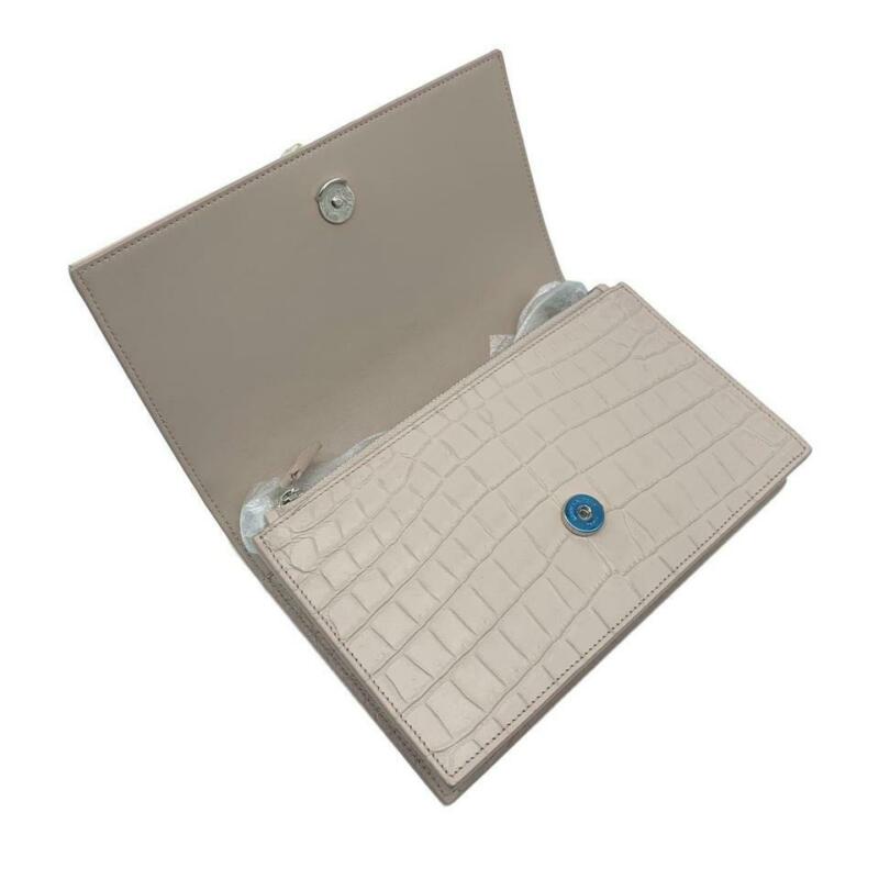 Saint Laurent Monogram Kate Chain Wallet Monogram Tassel Croc Pink Crocodile