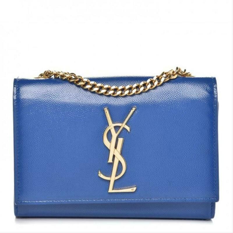 Saint Laurent Monogram Kate Chain Small Blue Leather Cross Body Bag