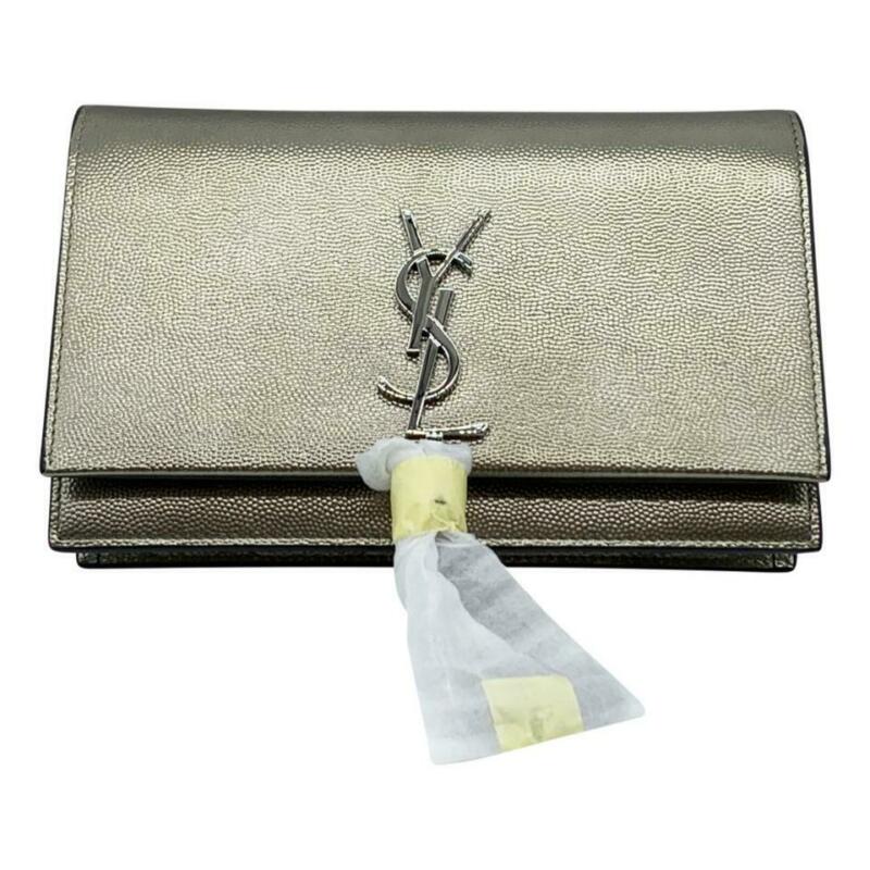 Saint Laurent Monogram Kate Tassel Metallic Monogram Silver Leather Cross Body