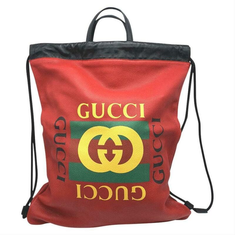 Gucci Drawstring Printed Red Leather Backpack