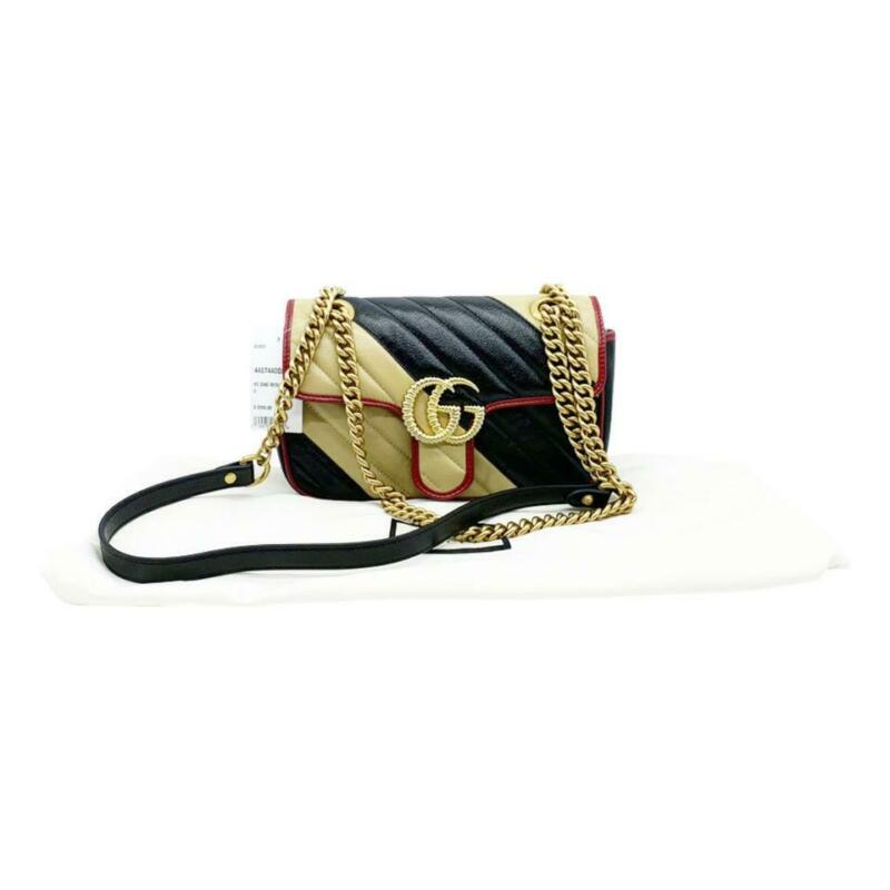 gucci black mini gg marmont 2.0 backpack 191451f042002 Gucci Marmont Gg 2.0 Mini Pattern Black Leather Shoulder Bag
