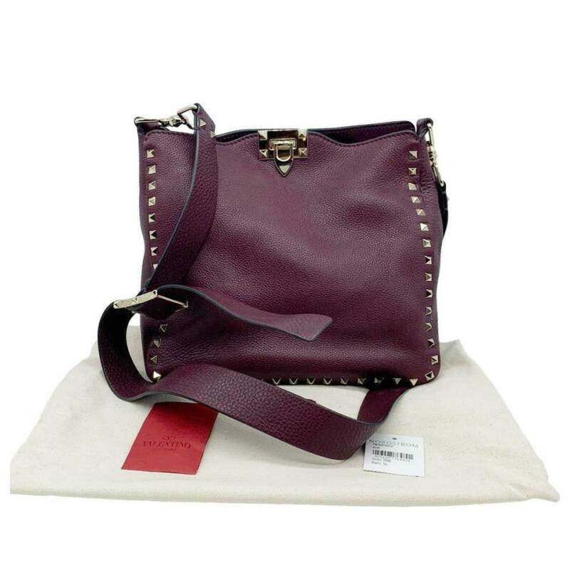 Valentino Hobo Small Rockstud Burgundy Leather Messenger Bag