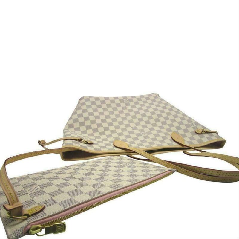 Louis Vuitton Neverfull Mm Rose Ballerine with Pouch 2019 White Damier Azur