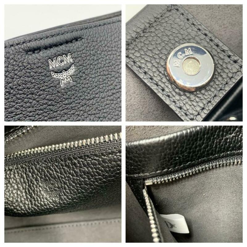 MCM Hobo Sarah Visetos Canvas Black Leather Shoulder Bag