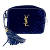 Saint Laurent Camera Lou Medium Ysl Monogram Quilted Blue Velvet Cross Body Bag