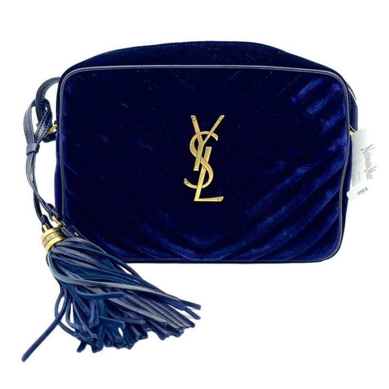Saint Laurent Camera Lou Medium Ysl Monogram Quilted Blue Velvet Cross Body Bag