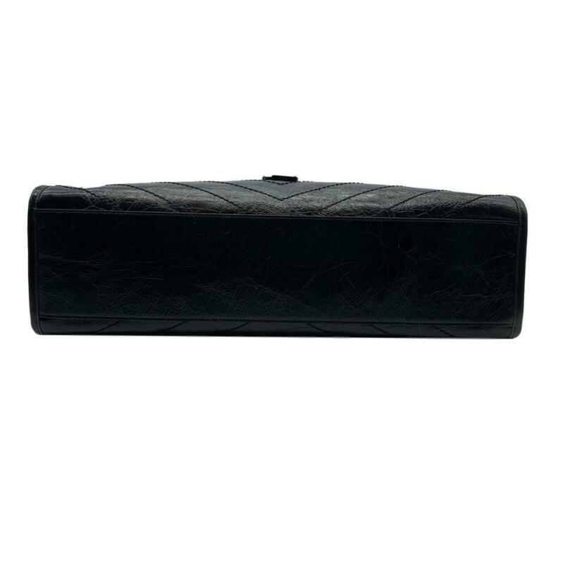 Saint Laurent Niki Large Crinkled Calf Shopper Black Leather Tote