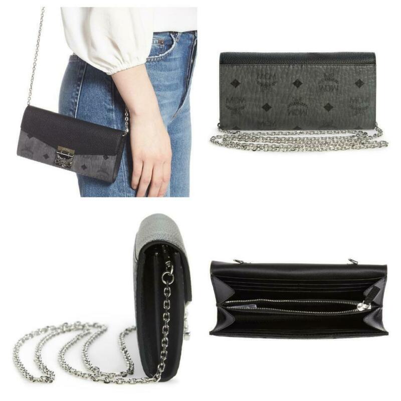 MCM Patricia Visetos Wallet On A Chain Black Leather Cross Body Bag