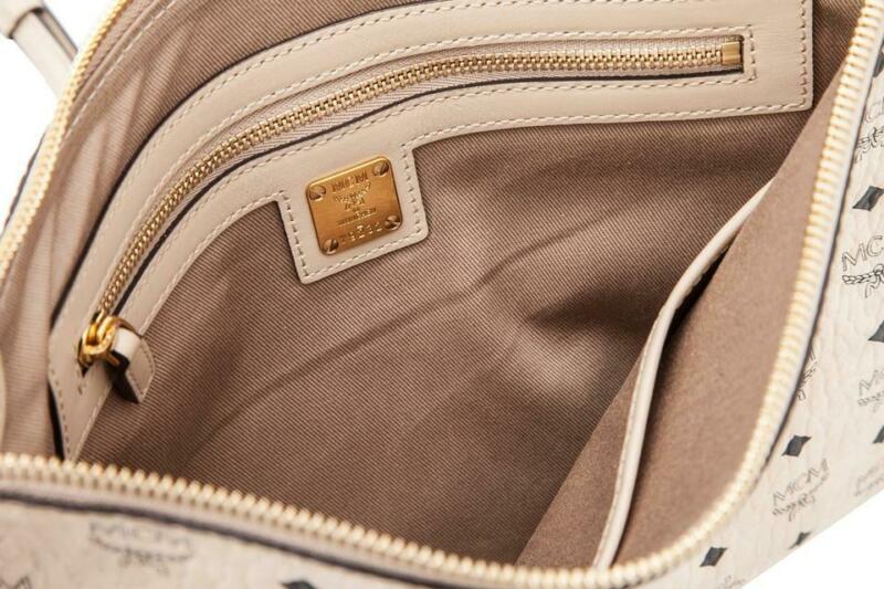 MCM Large Diamond Visetos Pouch Beige Coated Canvas Cross Body Bag