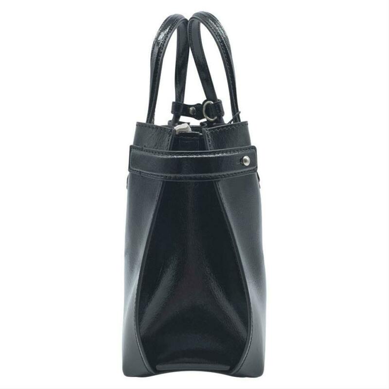 Burberry Small Banner Tote Black Patent Leather Shoulder Bag