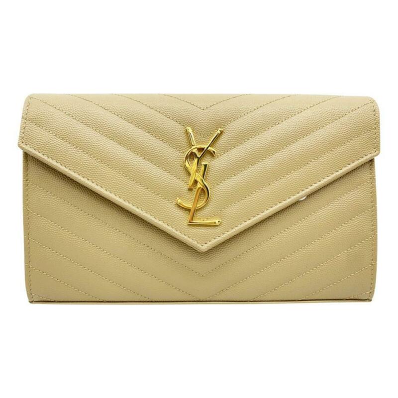 Saint Laurent Monogram Envelope Chain Wallet Medium Beige Leather Shoulder Bag