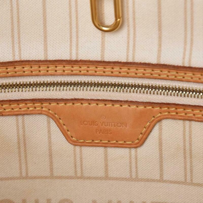 Louis Vuitton Neverfull Mm with Pouch White Damier Azur Canvas Tote