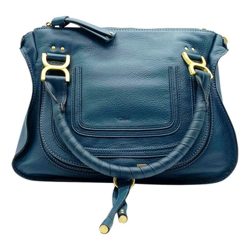 Chloé Marcie Medium Satchel Blue Leather Shoulder Bag