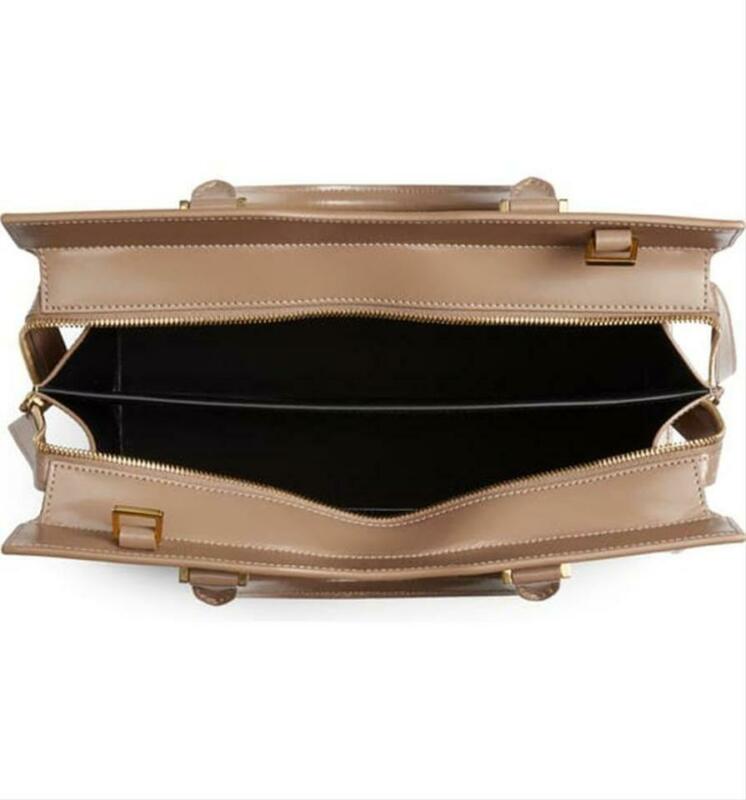 Saint Laurent Cabas Uptown Small Satchel Beige Leather Tote