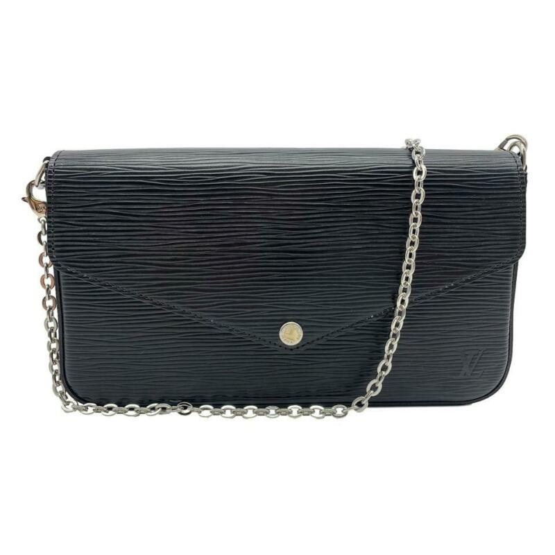 Louis Vuitton Pochette Felicie With Chain and Card Case Noir Black Epi Leather