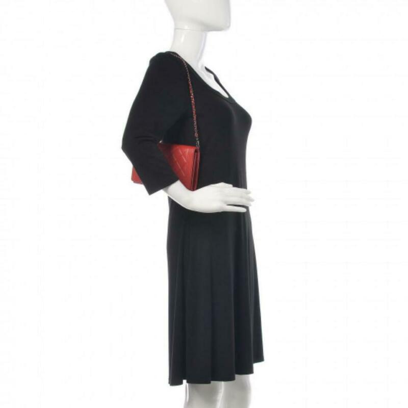 Chanel Boy Quilted Wallet On Removable Chain Woc Red Lambskin Leather