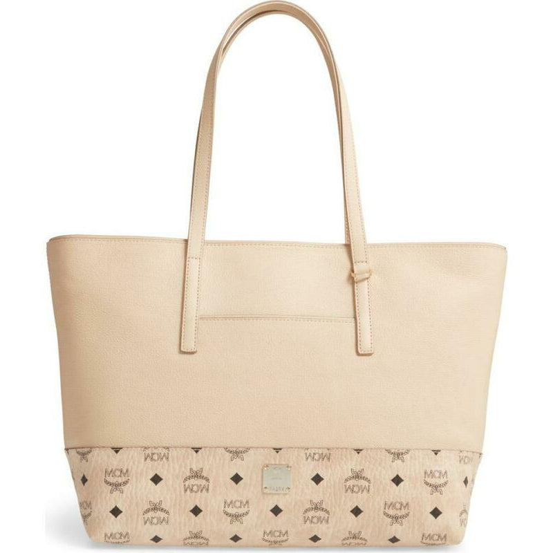 MCM Wilder Visetos Shopper Beige Leather Tote