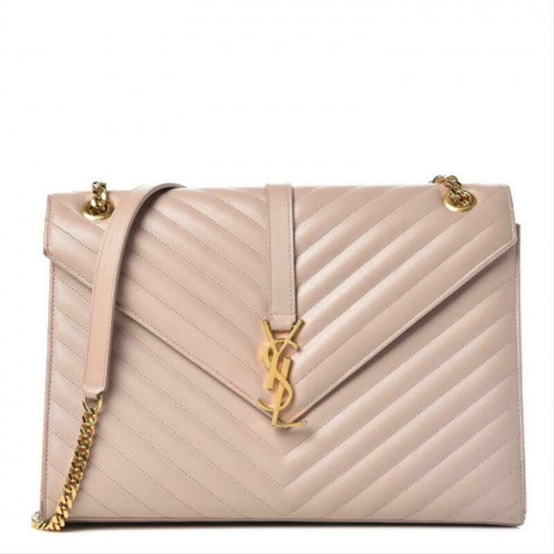 Saint Laurent Envelope Grain De Poudre Matelasse Chevron Large Monogram Satchel