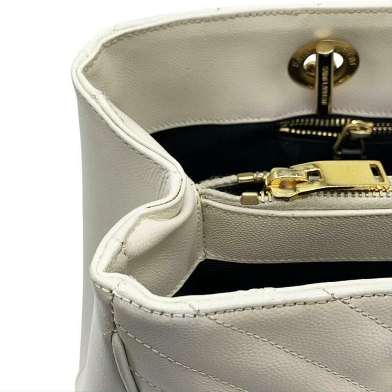 Saint Laurent Monogram Shopping Grain De Poudre Matelasse Chevron White Leather