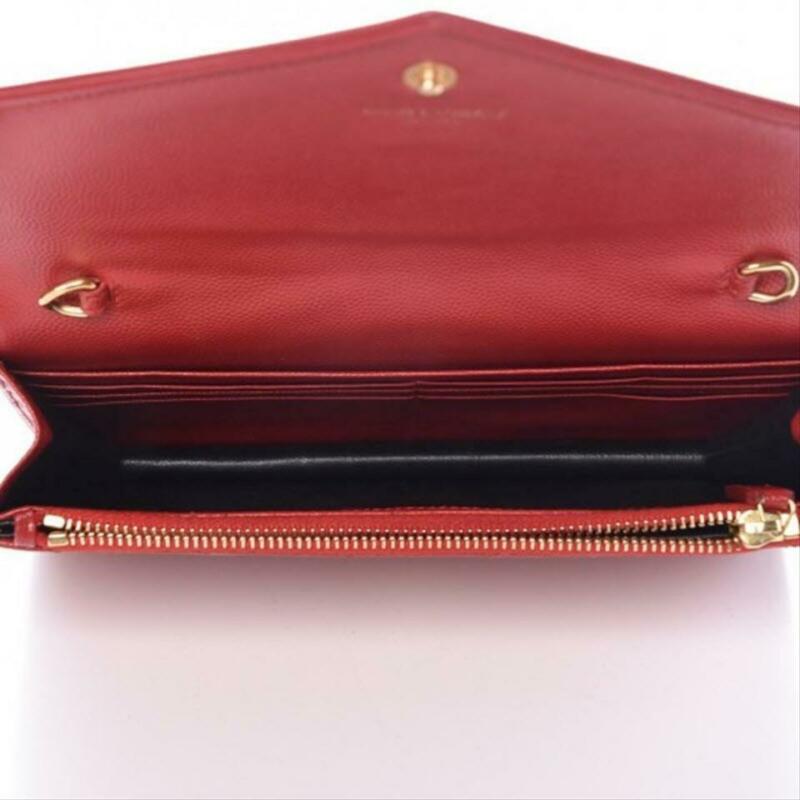 Saint Laurent Chain Wallet Small Monogram Matelasse Red Leather Cross Body Bag