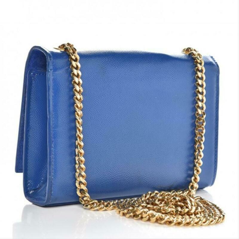 Saint Laurent Monogram Kate Chain Small Blue Leather Cross Body Bag