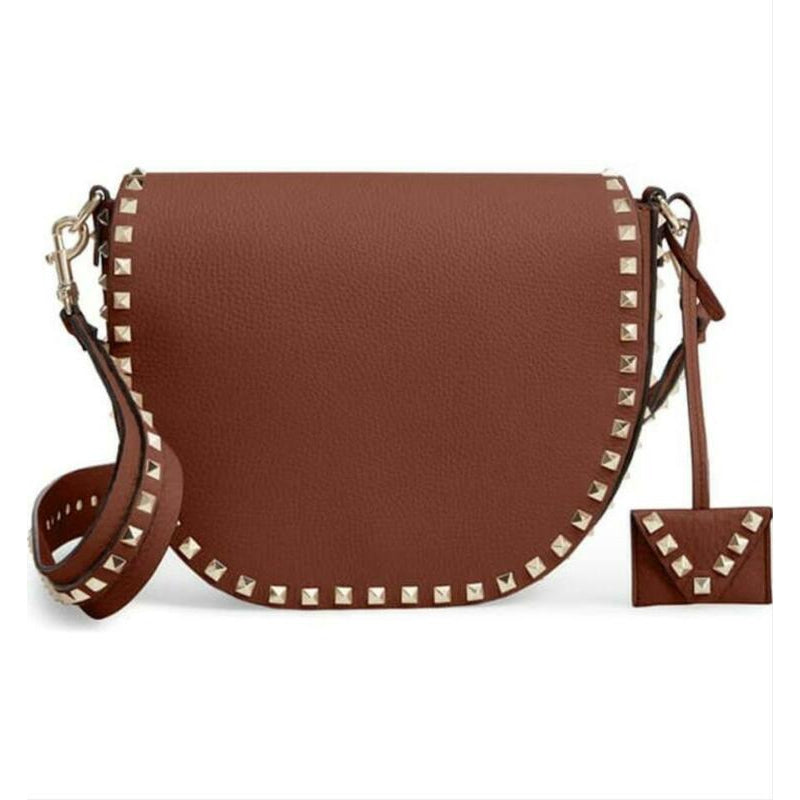 Valentino Crossbody Rockstud Saddle Brown Leather Shoulder Bag
