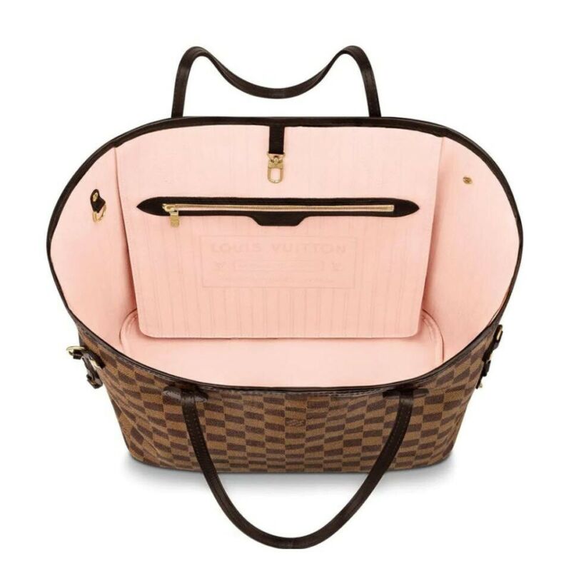 Louis Vuitton Neverfull 2019 Mm Damier Ebene Rose Ballerine Brown Coated Canvas