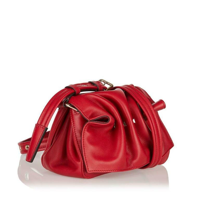 Valentino Rockstud Bloomy Mini Gathered Red Leather Cross Body Bag