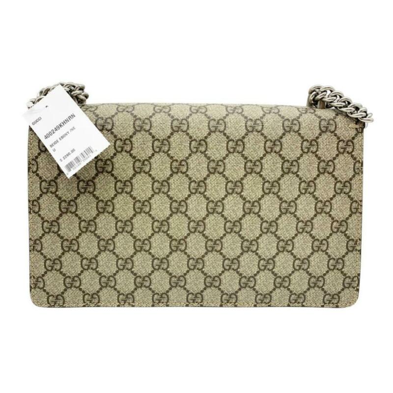 Gucci Chain Dionysus Small Black Beige Gg Supreme Canvas Shoulder Bag