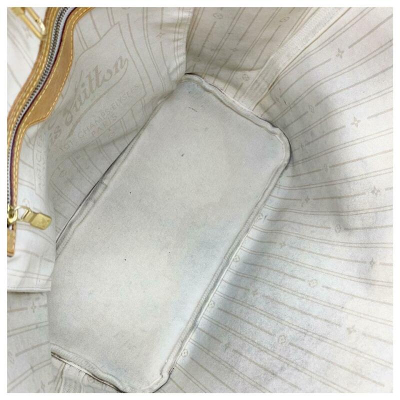 Louis Vuitton Neverfull Mm White Damier Azur Canvas Tote