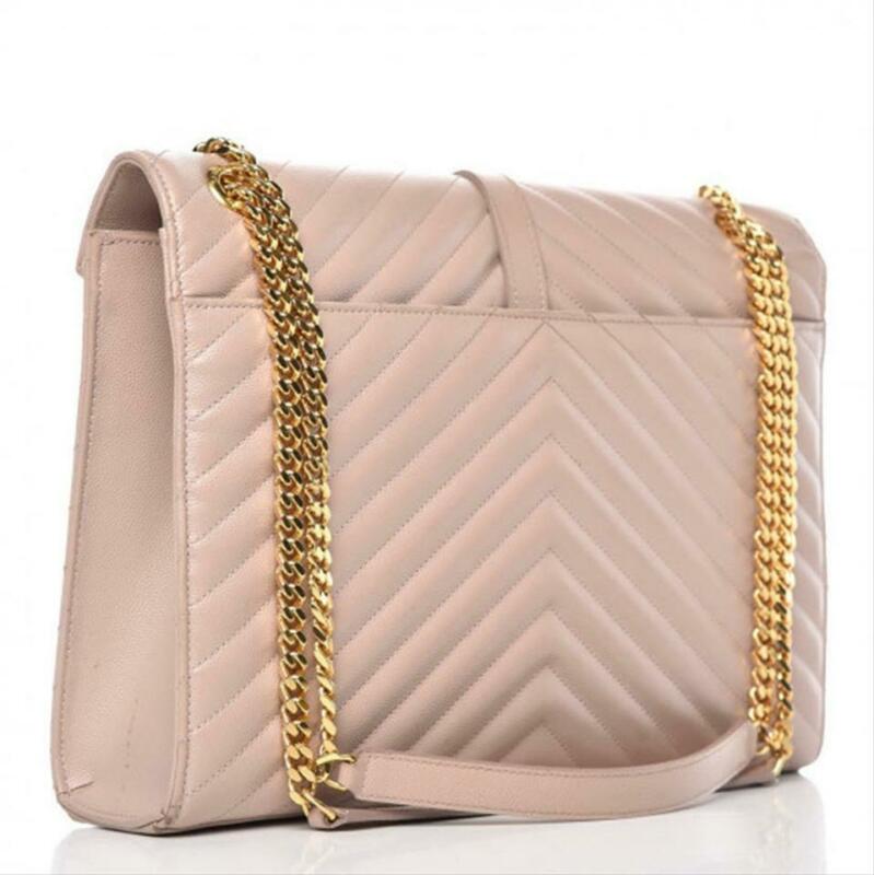 Saint Laurent Envelope Grain De Poudre Matelasse Chevron Large Monogram Satchel