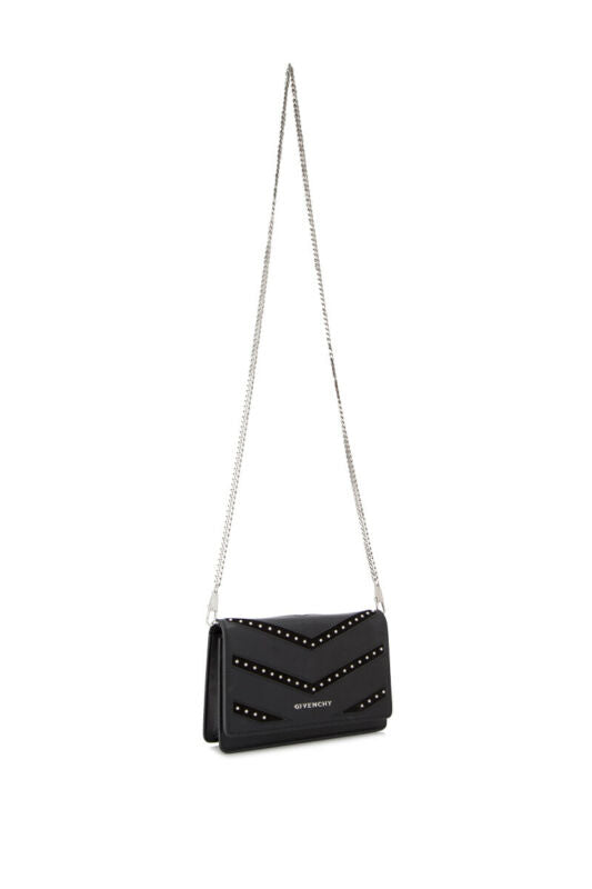 Givenchy Pandora Studded Chevron Leather Chain Wallet Black Crossbody