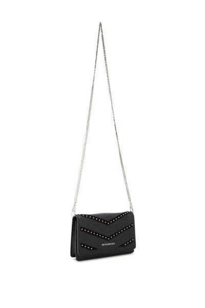 Givenchy Pandora Studded Chevron Leather Chain Wallet Black Crossbody