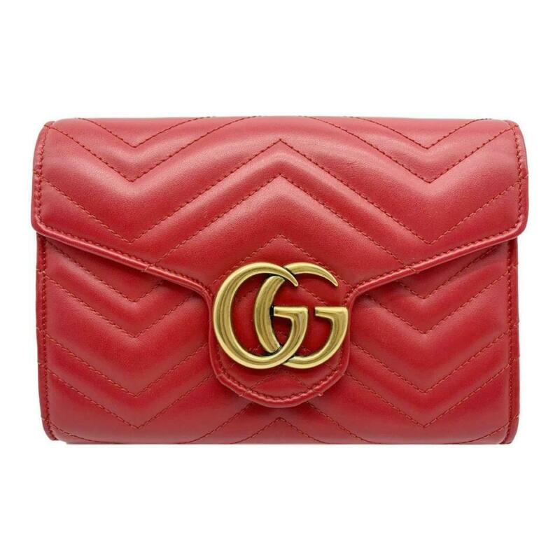 Gucci Chain Wallet Marmont Calfskin Matelasse Gg Red Leather Cross Body Bag
