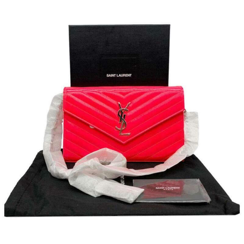 Saint Laurent Chain Wallet Medium Woc Neon Pink Patent Leather Cross Body Bag